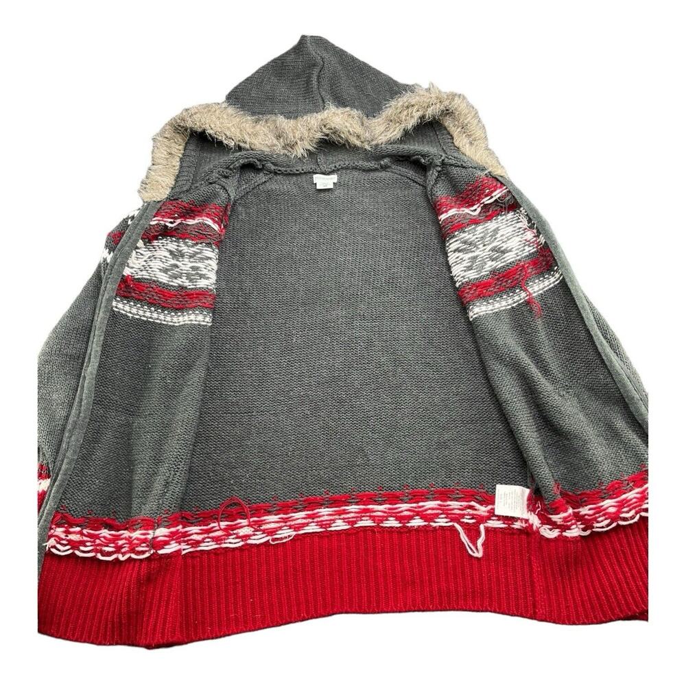 Motherhood Maternity Gray and Red Hooded Fair Isle Knit Sweater - Picture 8 of 12